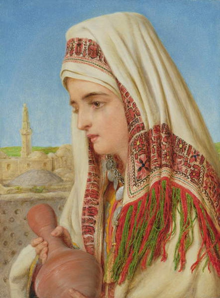 Detail of An Arab Woman with a head shawl carrying a water jug by William Gale