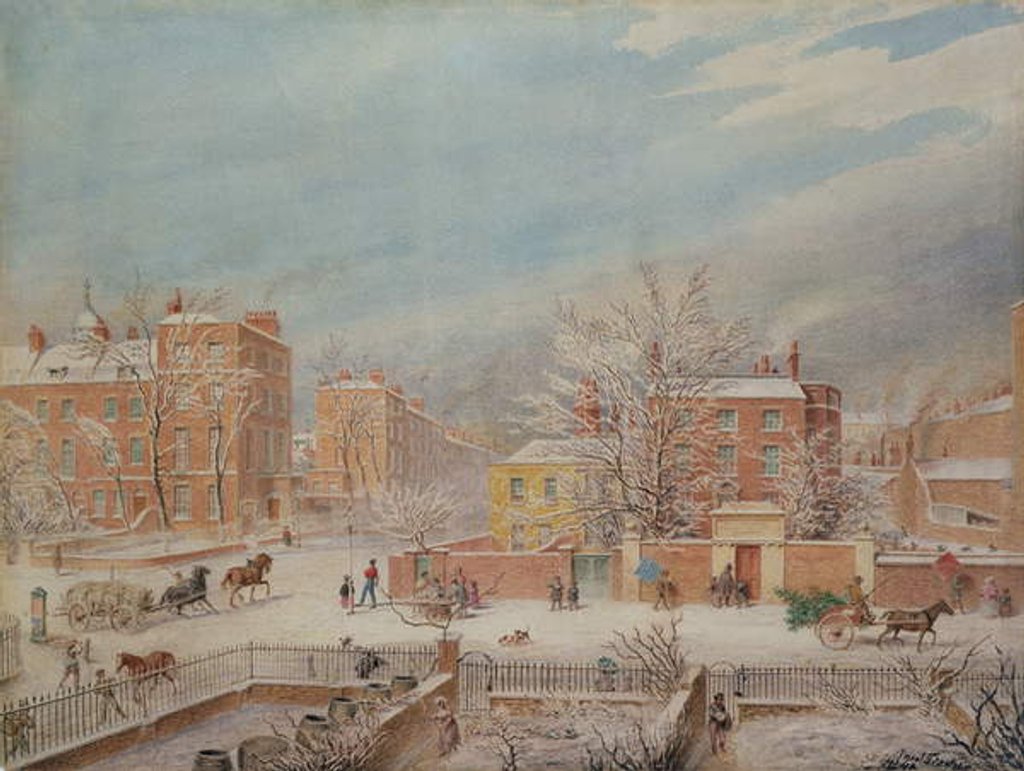 Detail of Marylebone Road at the Junction with Lisson Grove and Stingo Lane Showing the Philological School in Winter, 1849 by T. Paul Fisher