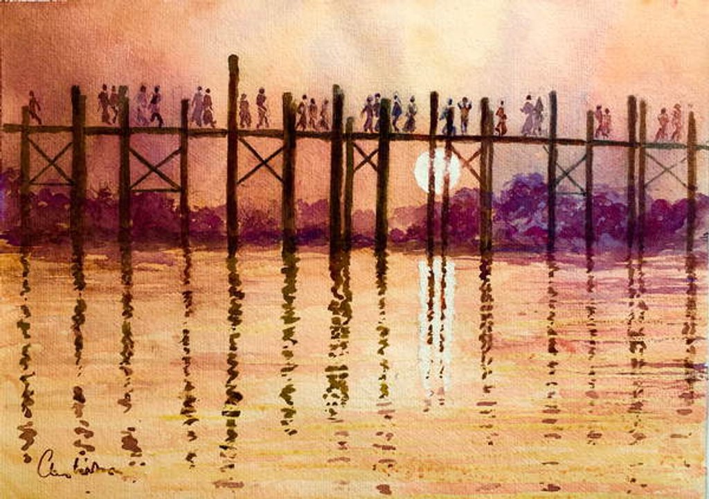 Detail of 993 Rush hour on the U Bein Bridge, Mandalay by Clive Wilson