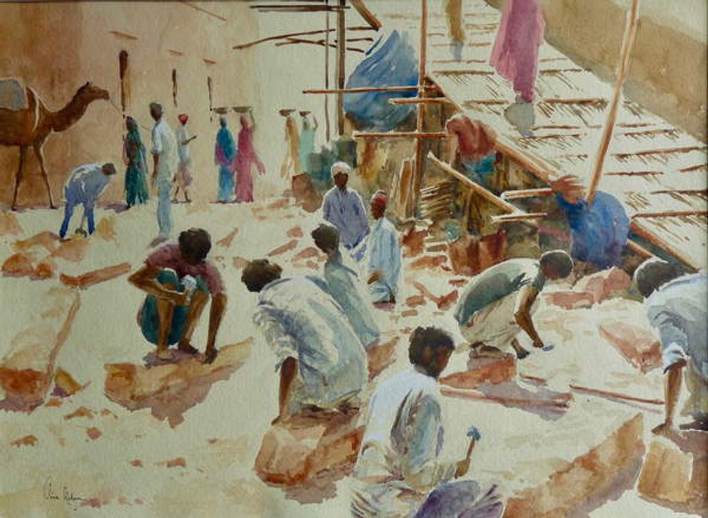 Detail of 392 Rebuilding the ramparts - stonecutters by Clive Wilson