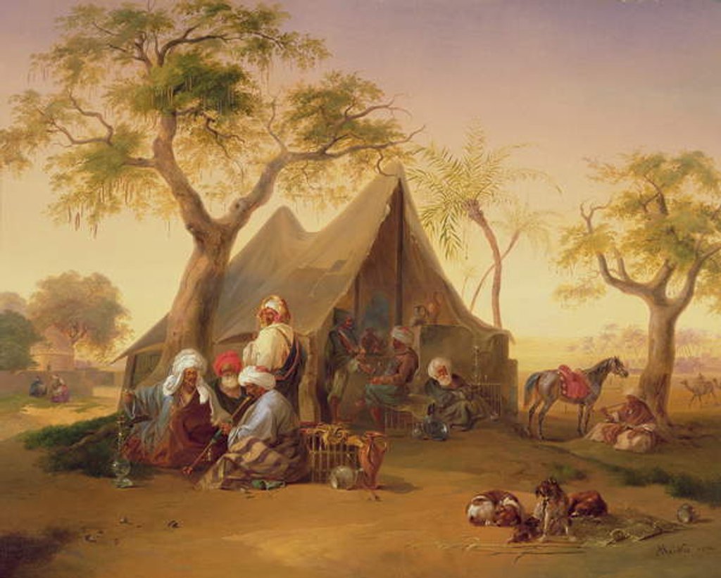 Detail of Sheiks drinking Coffee in Front of a Tent, 1842 by Joseph Heicke