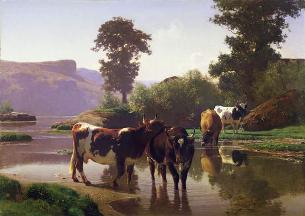 Detail of Cattle by a Lake by Auguste Francois Bonheur