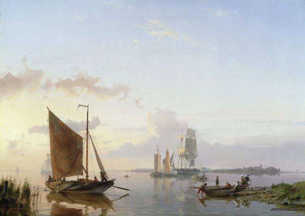 Detail of Sailing Vessels in an Estuary, 1853 by Hermanus Koekkoek