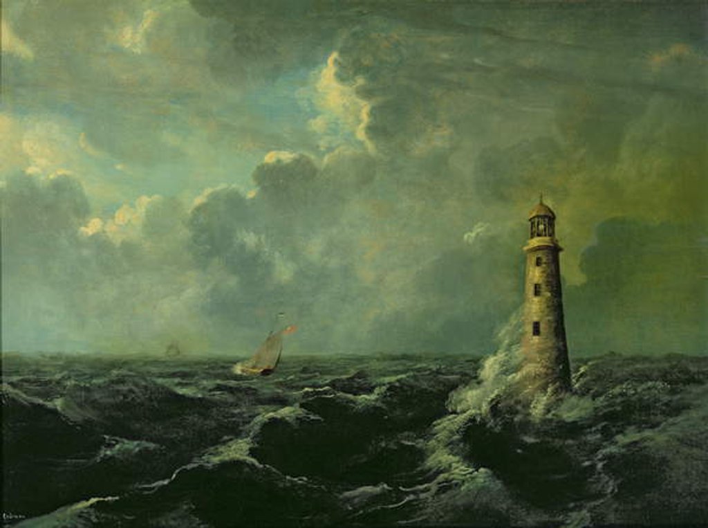 Detail of Seascape with Lighthouse by Charles Codman