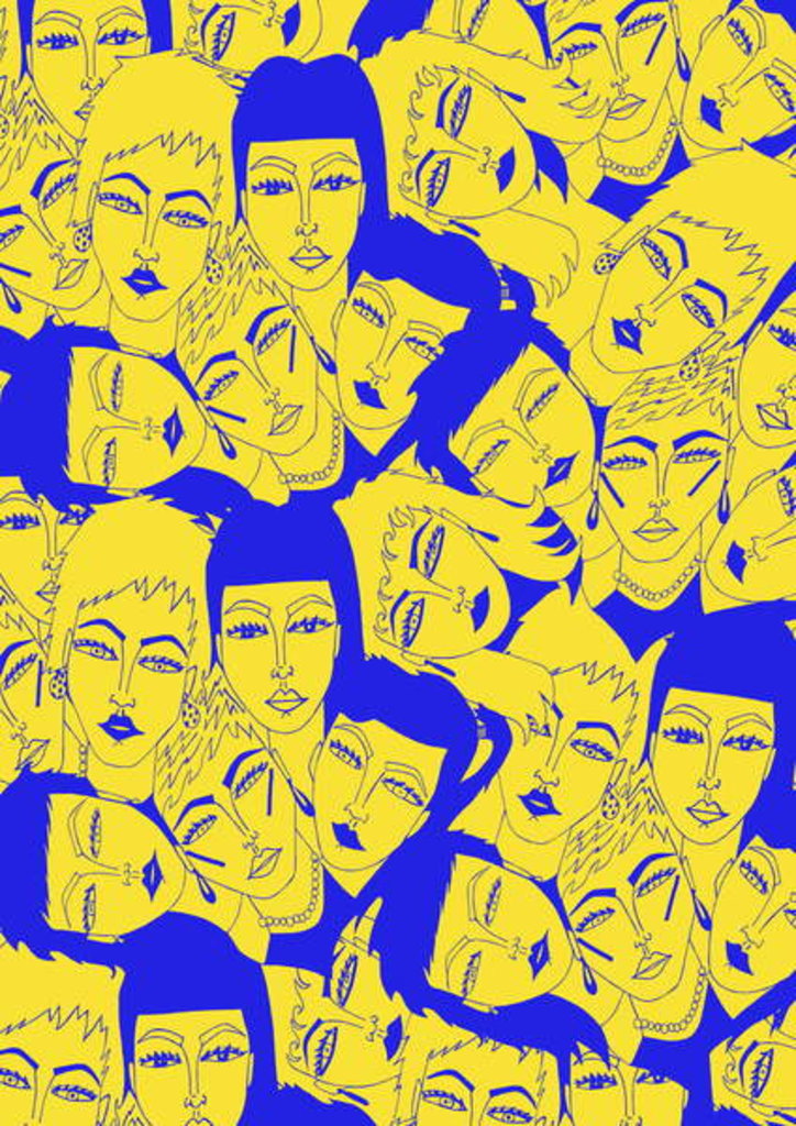 Detail of Yellow & Blue Faces, 2017 by Daisy de Villeneuve