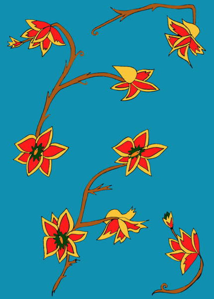 Detail of Blue Background Flowers by Daisy de Villeneuve