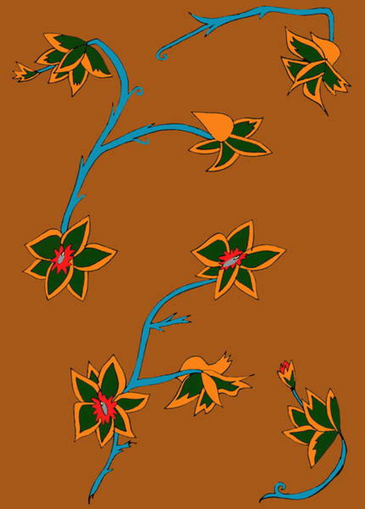 Detail of Brown Background Flowers by Daisy de Villeneuve