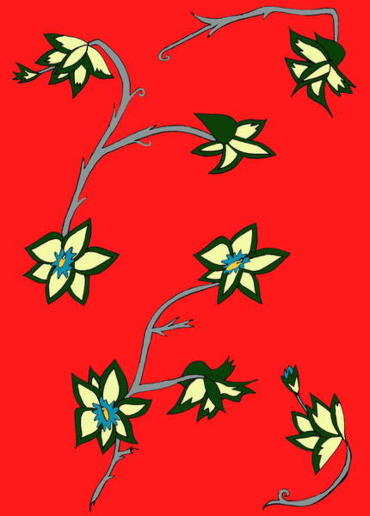 Detail of Red Background Flowers by Daisy de Villeneuve