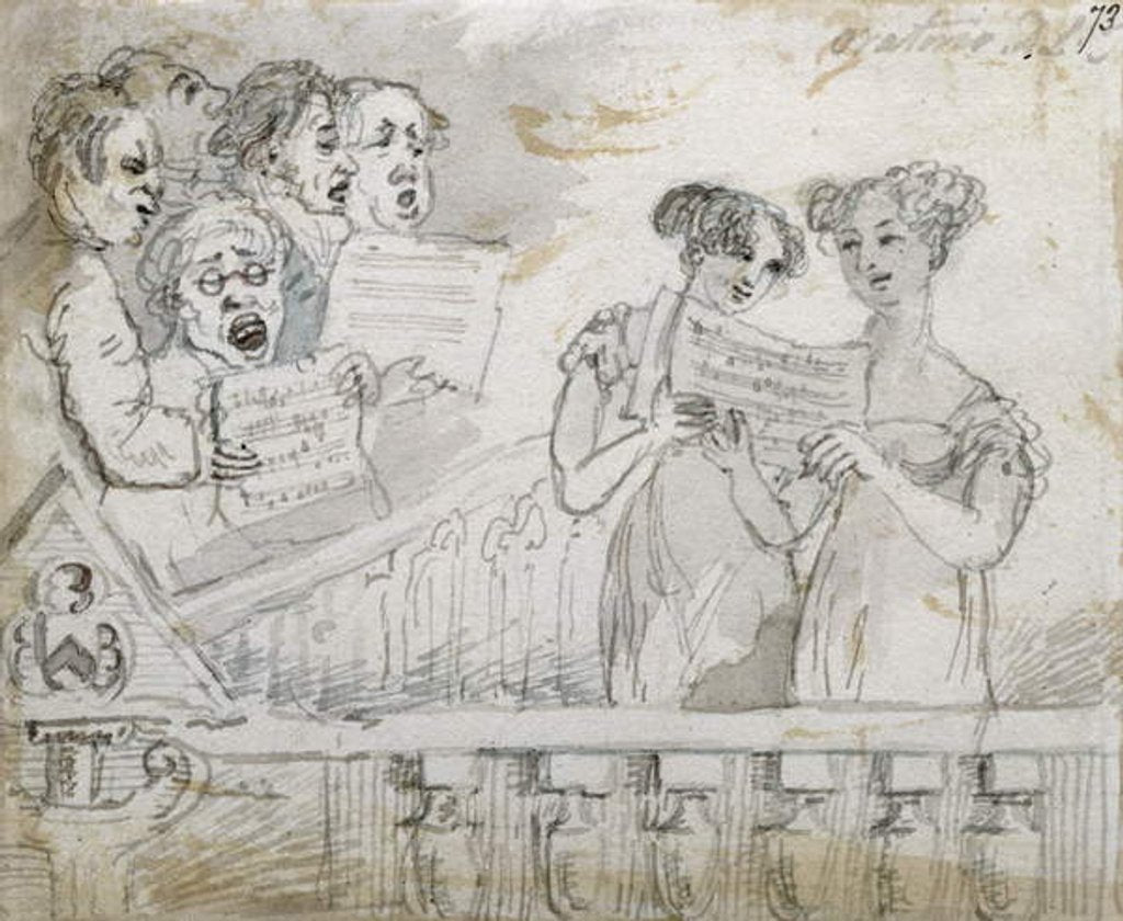 Detail of Oratorio performance at the Drury Lane Theatre, part one of a triptych, 1814 by John Nixon
