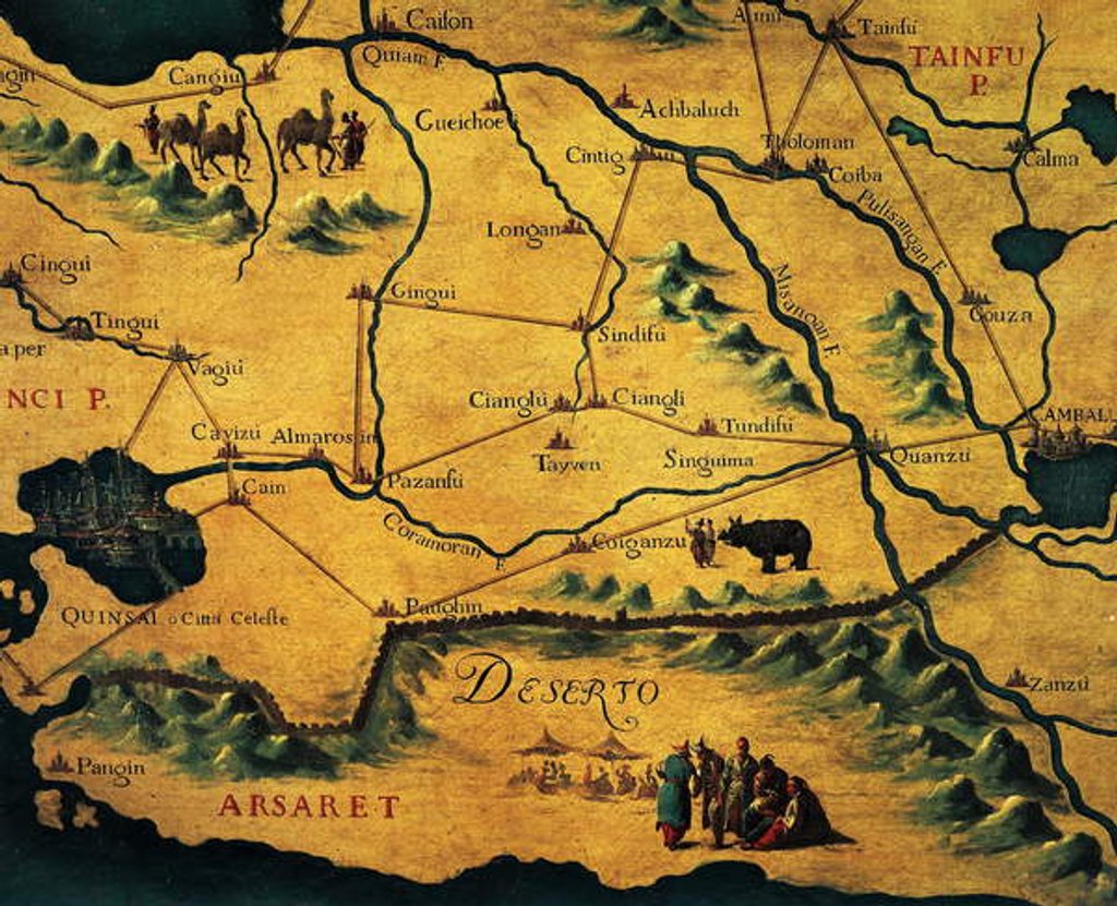Detail of Marco Polo's route across eastern deserts, map of Tartary, 16th-18th century by Francesco & Ramusio Giovan Battista Grisellini