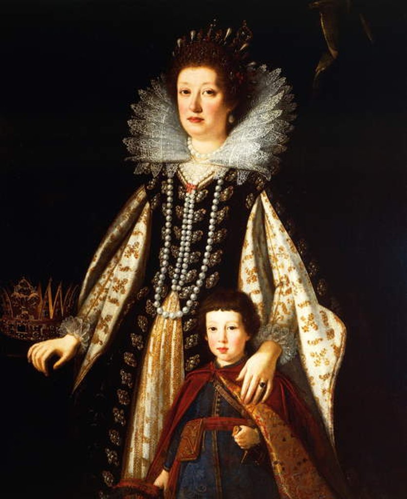 Detail of Portrait of Archduchess Maria Maddalena of Austria with her son Ferdinand II, 1622-23 by Justus Sustermans