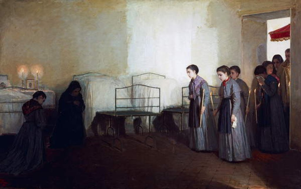 Detail of The orphan viaticum, 1877 by Gioacchino Toma