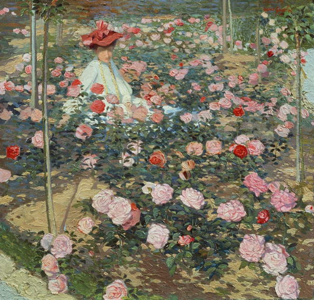 Detail of Mrs Ojetti in the rose garden, 1907 by Oscar Ghiglia