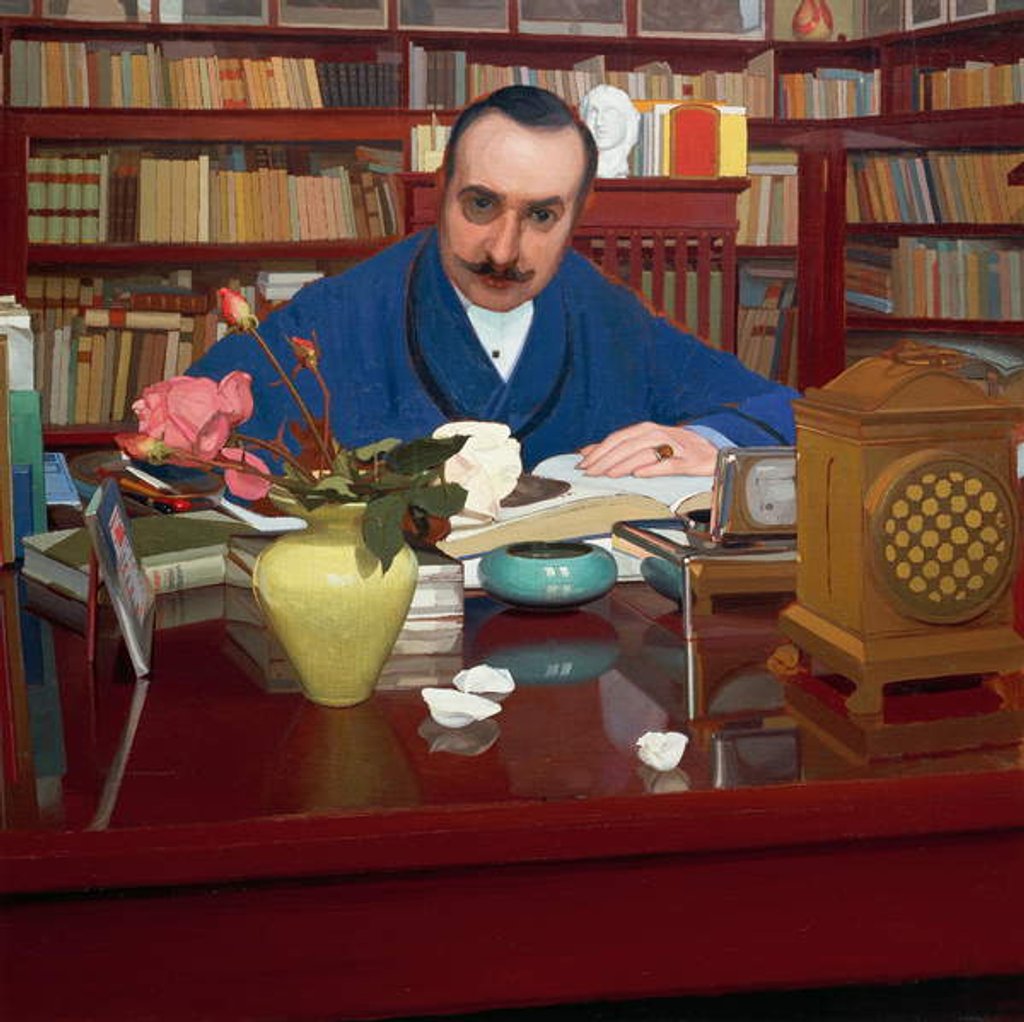 Detail of The writer and art critic Ugo Ojetti in the study, 1909-1910, by Oscar Ghiglia by Oscar Ghiglia
