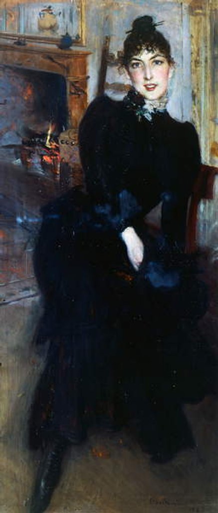 Detail of Alaide Banti at the fireplace by Giovanni Boldini