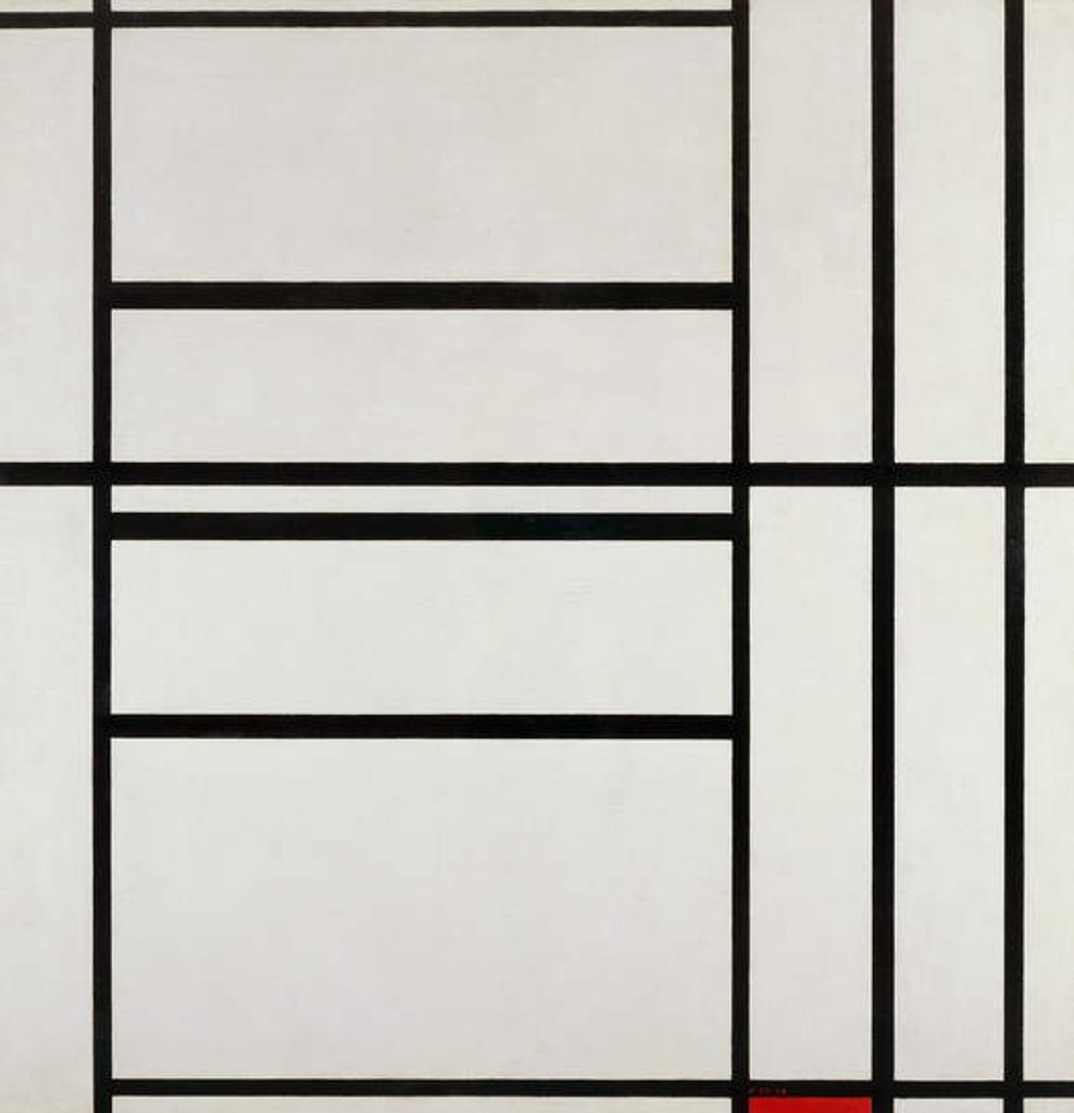 Detail of Composition No 1 with gray and red 1938, by Piet Mondrian, 105x102 cm. Netherlands, 20th century. by Piet Mondrian