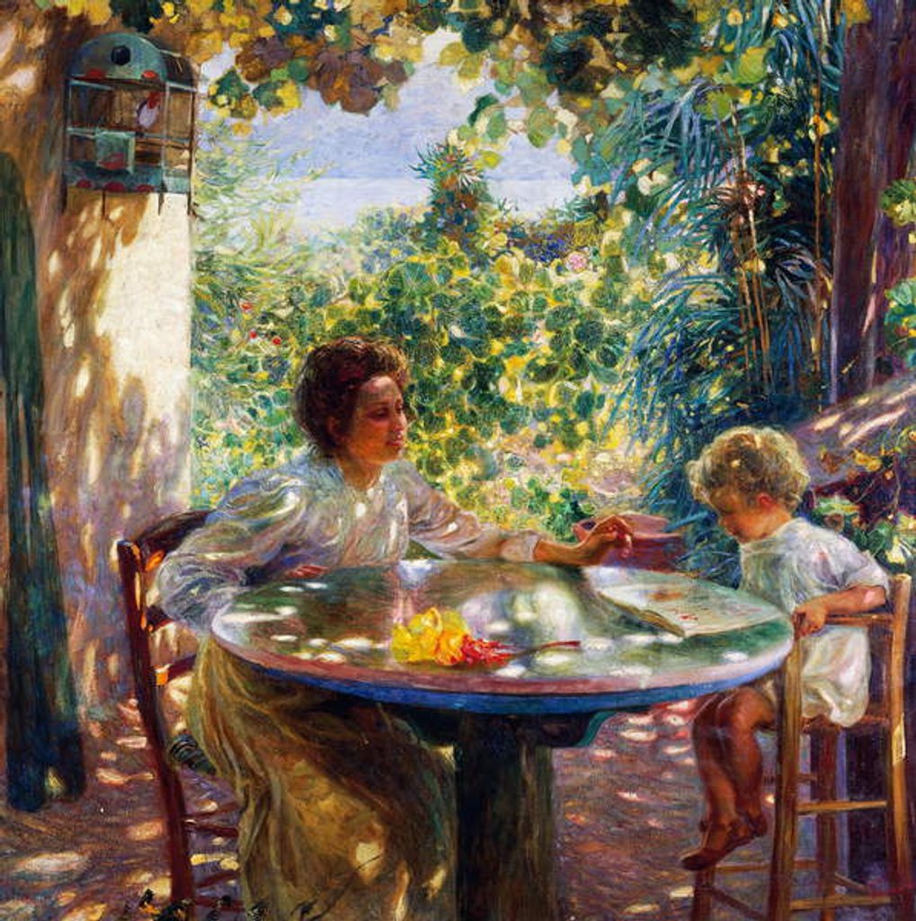 Detail of Early reading, 1916 by Plinio Nomellini