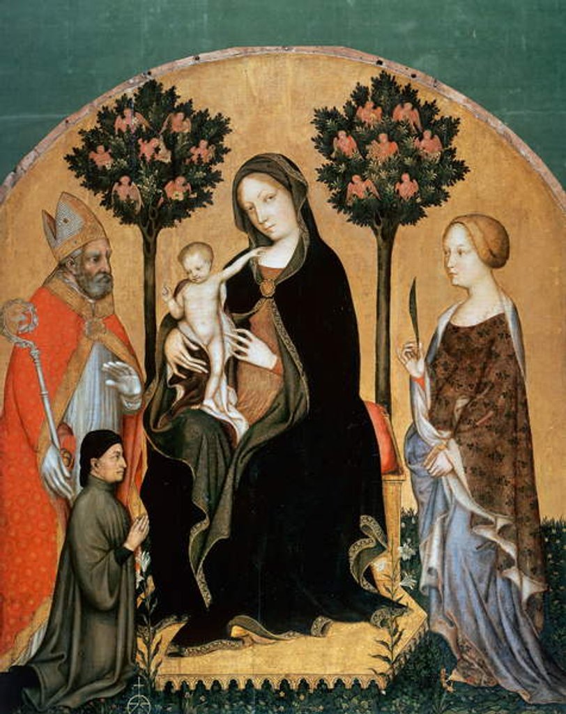 Detail of Madonna with Child and Saint Catherine, Saint Nicolas and Donor by Gentile da Fabriano