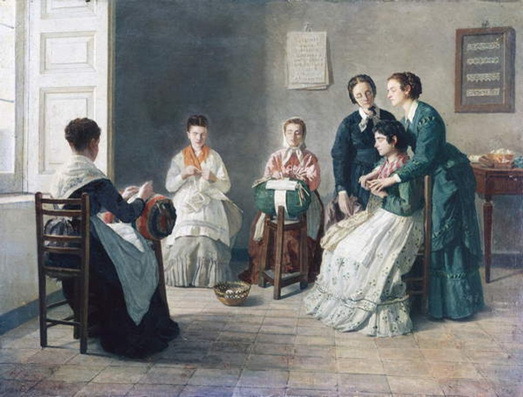 Detail of School for blind lace makers, 1872 by Gioacchino Toma