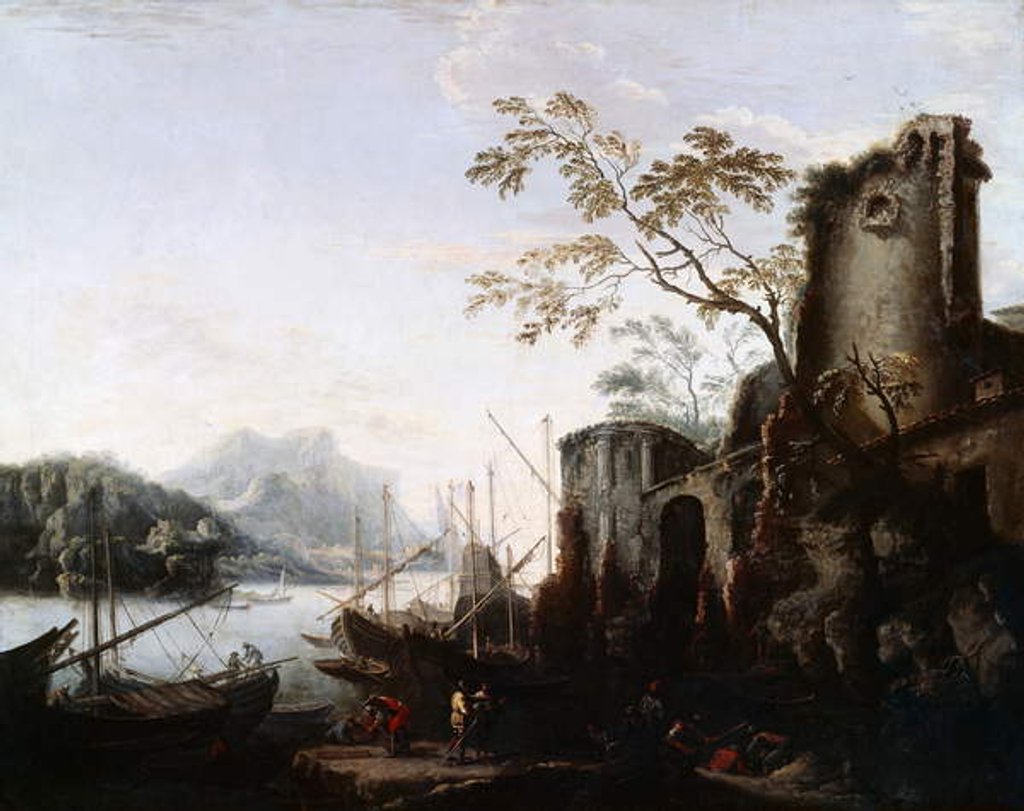 Detail of Marine Landscape with Towers with ships and ruins, c.1645 by Salvator Rosa
