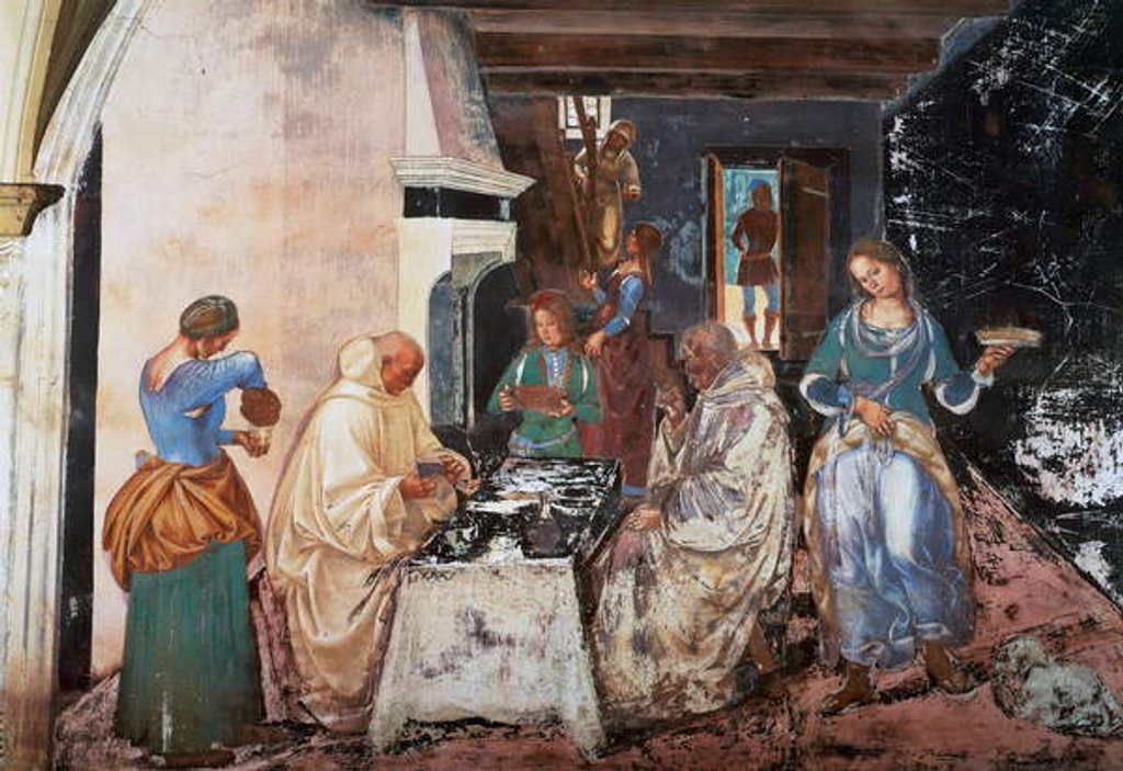 Detail of Benedict tells the monks where and when they ate while they were outside the Monastery by Luca Signorelli