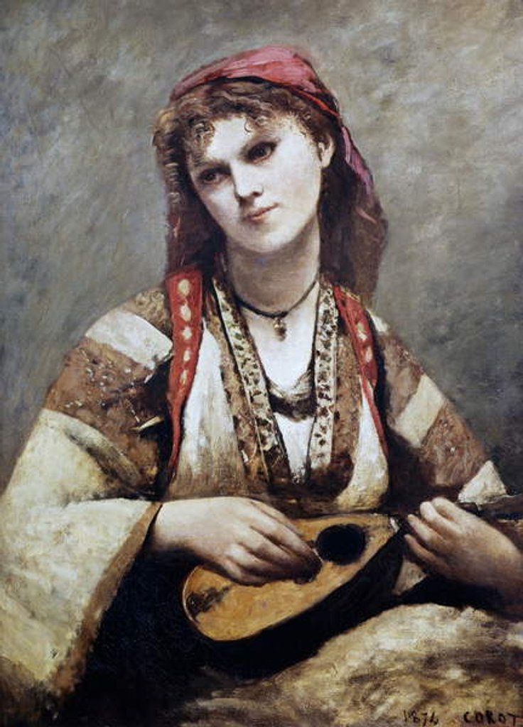 Detail of Portrait of Christine Nilson, or The Bohemian with a Mandolin, 1874 by Jean Baptiste Camille Corot