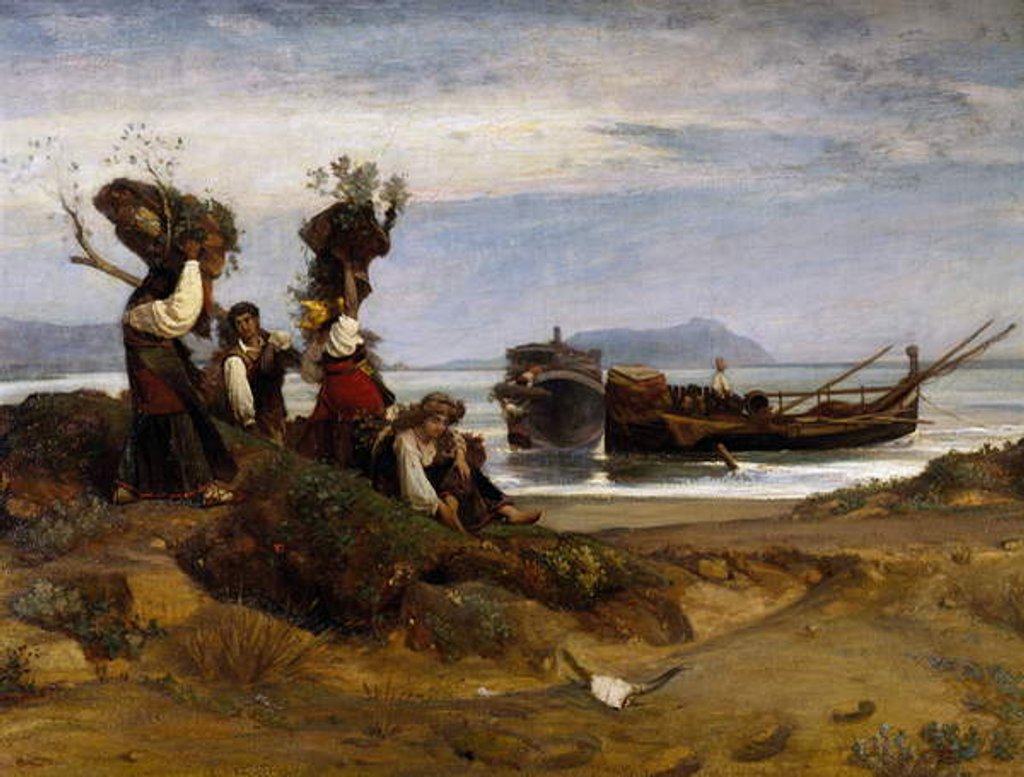 Detail of Women loading wood in the port of Anzio, 1852 by Giovanni (1826-1903) Costa