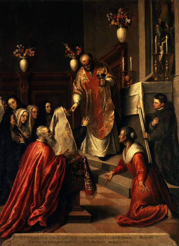 Detail of Pasquale Cicogna hearing Mass by Palma Il Giovane