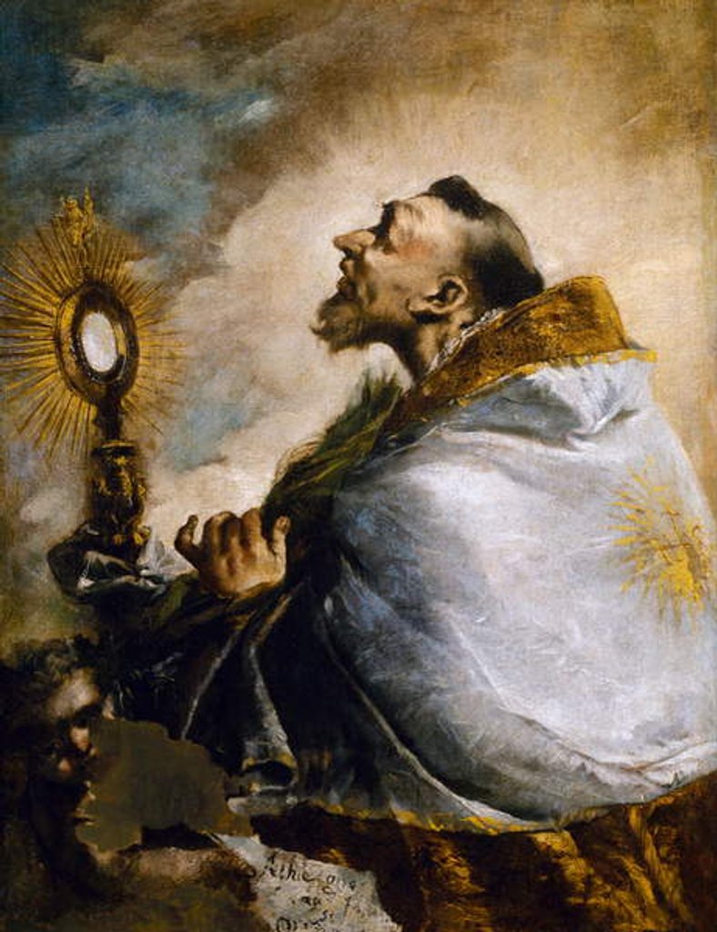 Detail of Saint in adoration of Holy Eucharist or Saint Norbert in ecstasy, 1740 by Francesco Guardi