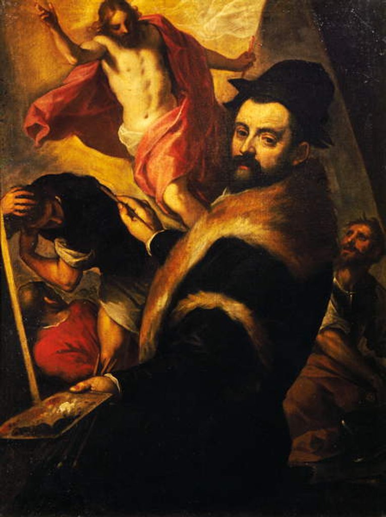Detail of Self-portrait while painting Resurrection, 1580 by Palma Il Giovane