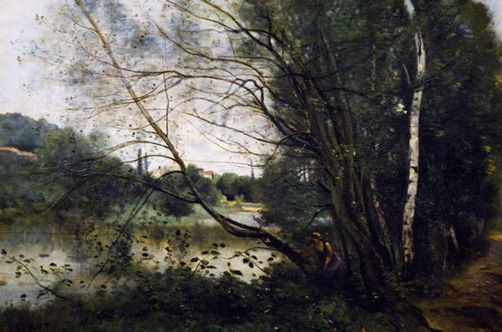 Detail of Lake with the leaning tree trunk, 1860-1865 by Jean Baptiste Camille Corot