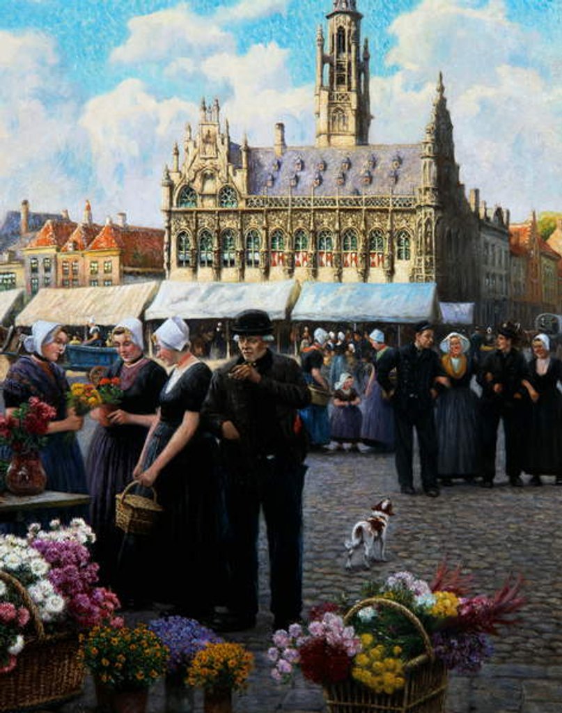 Detail of The flower market in Middelburg by Henri Houben