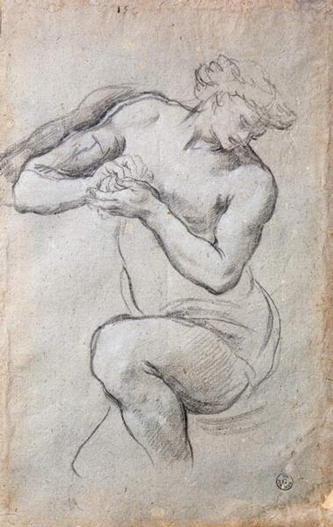 Detail of Male figure, Study for Bacchus in the Age of Silver fresco by Pietro da (1596-1669) Cortona