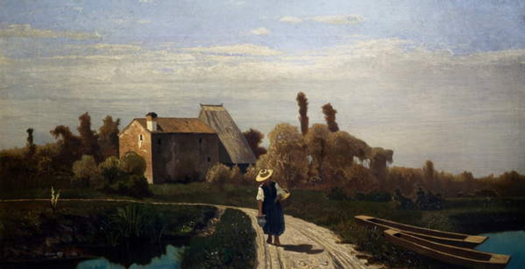 Detail of Rural landscape, Morning in May, 1869 by Guglielmo Ciardi