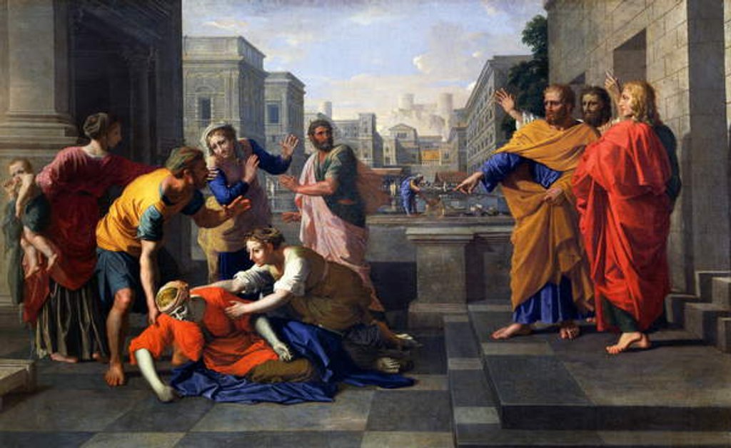 Detail of Death of Sapphira, wife of Ananias, who fell burning at St Peter's feet, c.1652 by Nicolas Poussin