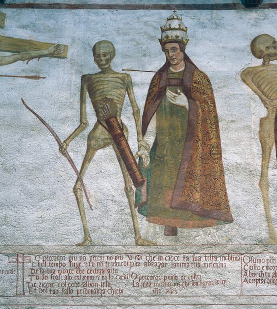 Detail of Death asking the Pope to dance, detail from The Dance of Death, 1539 by Simone II Baschenis