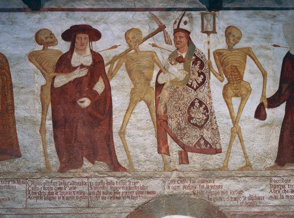 Detail of Death asking the cardinal and bishop to dance by Simone II Baschenis