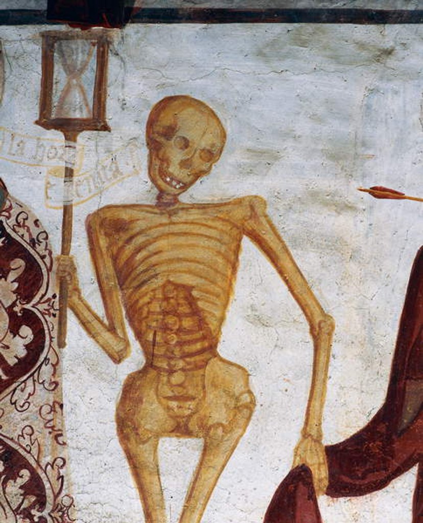 Detail of Death holding up hourglass by Simone II Baschenis