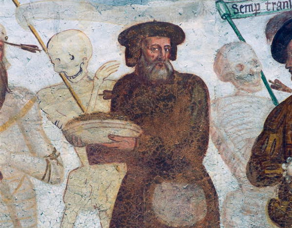 Detail of Death with the rich miser, detail from The Dance of Death, 1539 by Simone II Baschenis