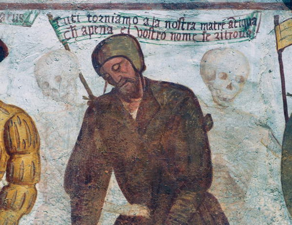 Detail of Death with the lame man by Simone II Baschenis