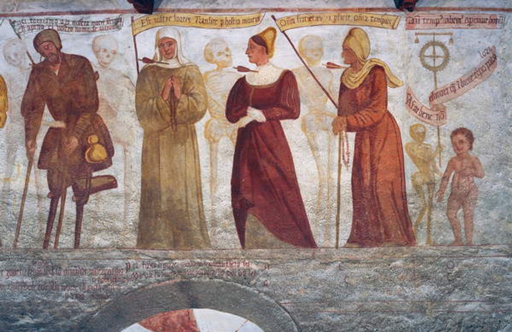 Detail of Death with the lame man, the nun, the young woman, the old woman and the child by Simone II Baschenis