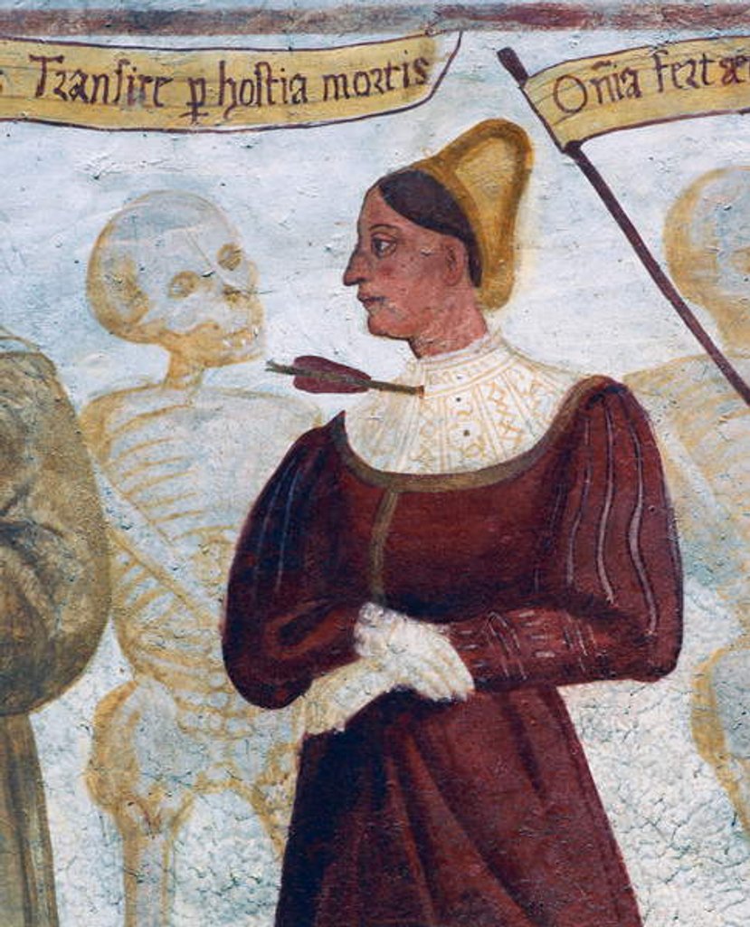 Detail of Death with the young woman by Simone II Baschenis