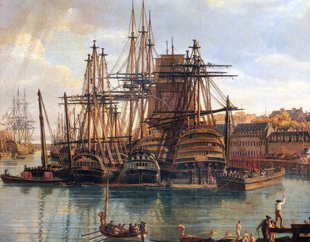 Detail of The Port of Brest, 1794 by Jean-Francois Hue