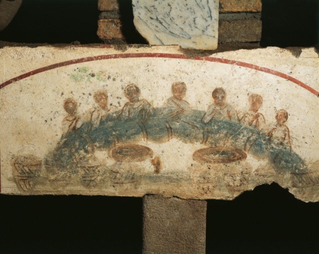 Detail of Eucharistic banquet, Cubicula of the Sacraments by Paleo-Christian