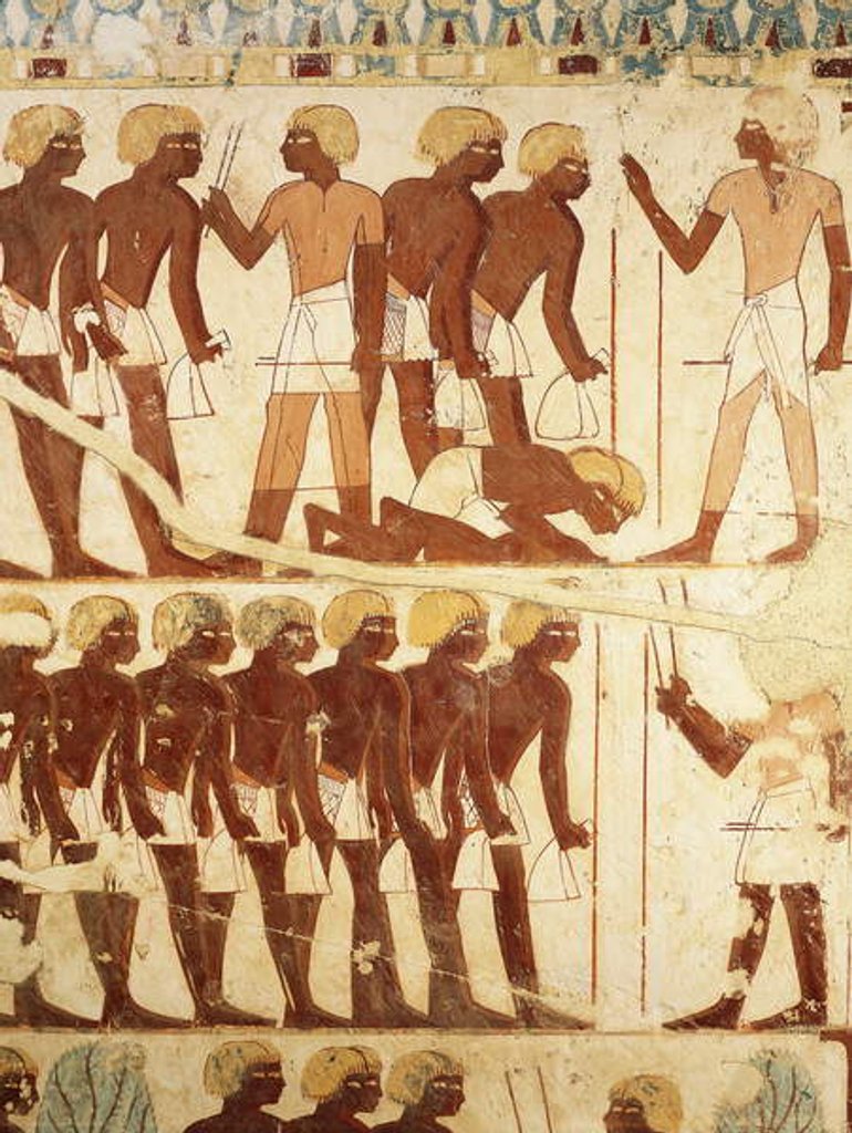 Detail of Detail of frescoes de[icting the army receiving rations by Egyptian 18th Dynasty