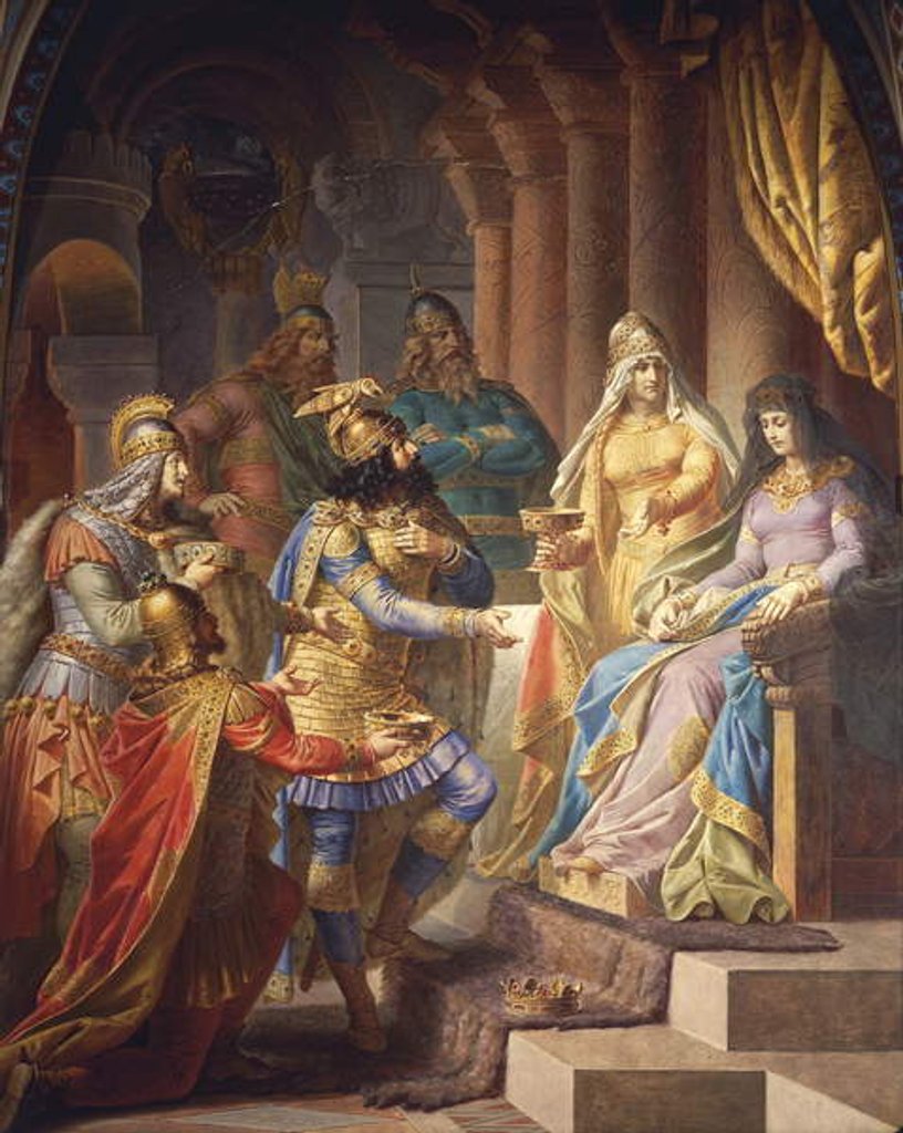 Detail of Gudrun consents to marry Attila, King of the Huns by Wilhelm Hauschild