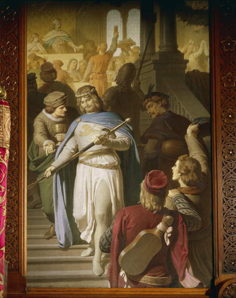 Detail of The best poets and minstrels come together at Wartburg and are rewarded by Landgrave Hermann for particularly fine achievements by Ferdinand II Piloty