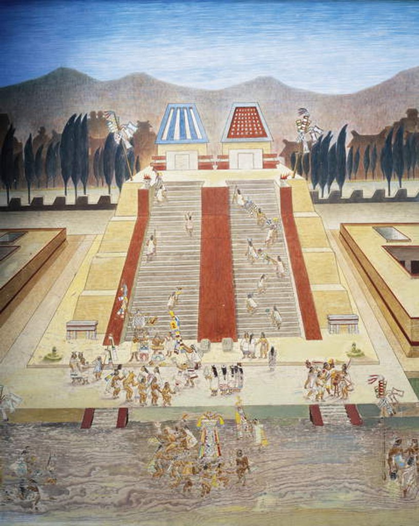 Detail of Reconstruction of consecration ceremony of the Templo Mayor in the main square of Tenochtitlan by School Mexican