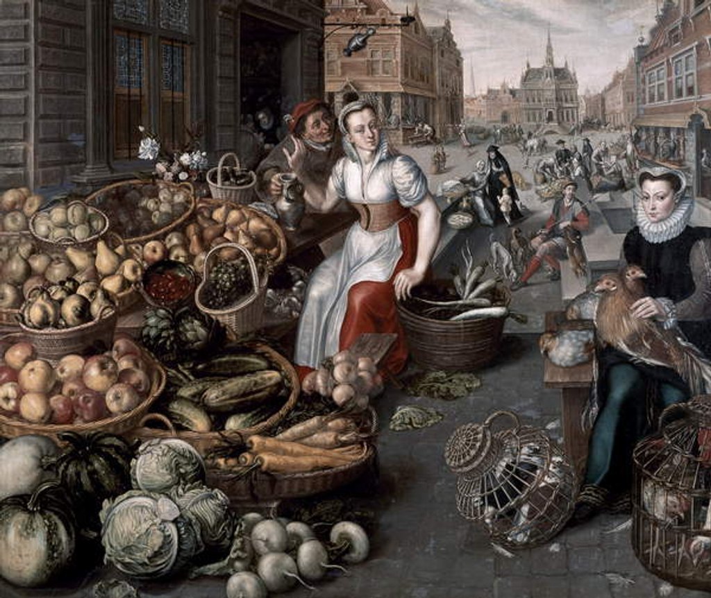 Detail of Woman selling fruit and vegetables, c.1590 by Arnout de Muyser