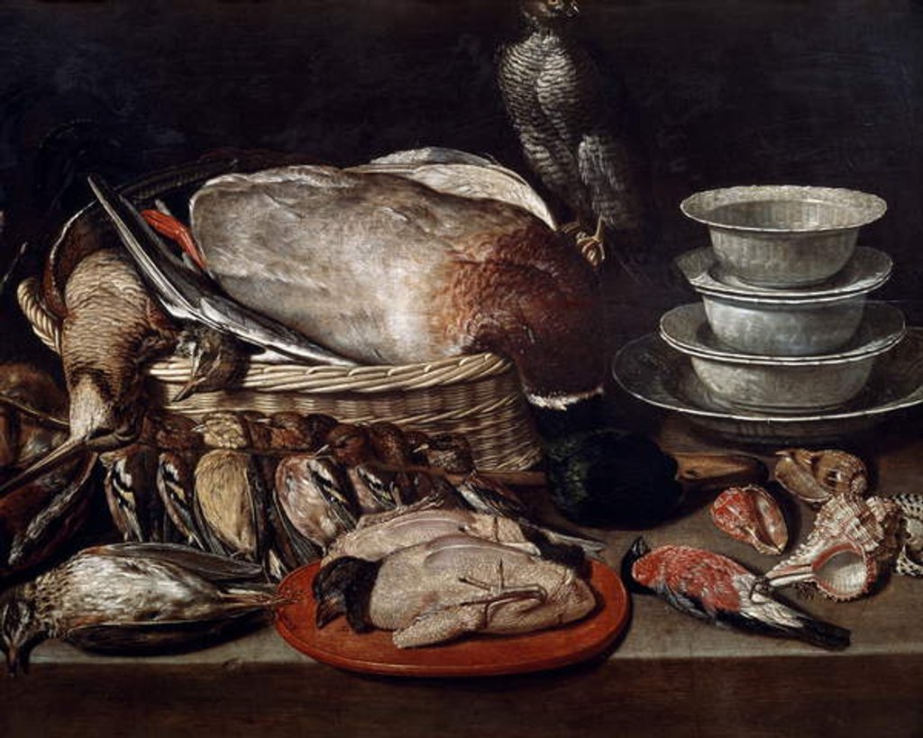 Detail of Still life showing birds, shells and pottery by Clara Peeters